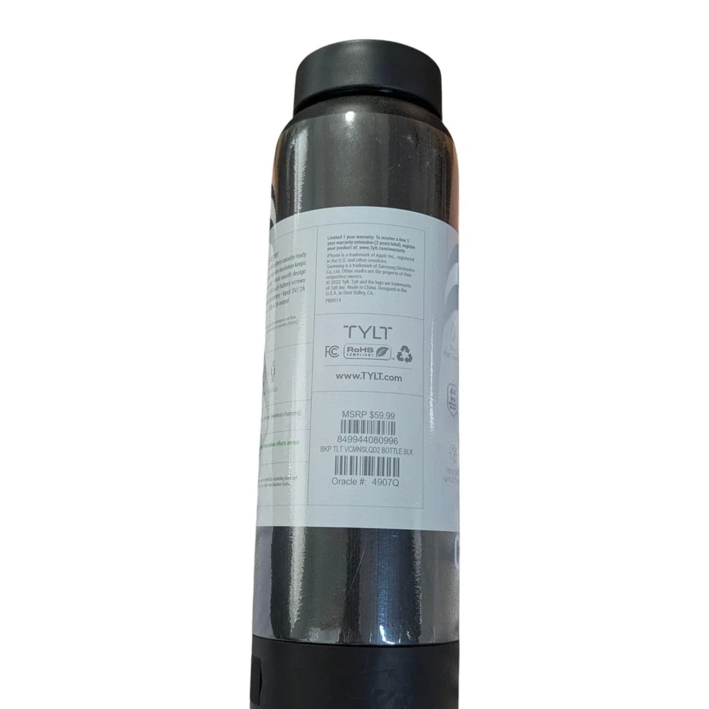 N5-N TYLT Bottle 2.0 Hydration Bottle with Power Bank and Wireless Charger-Black